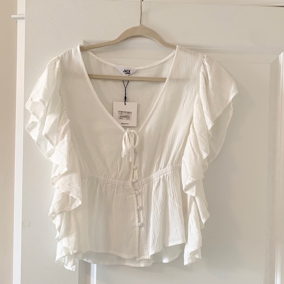 Lulus Ruffles White Button-Up Top - Picture 2 of 9